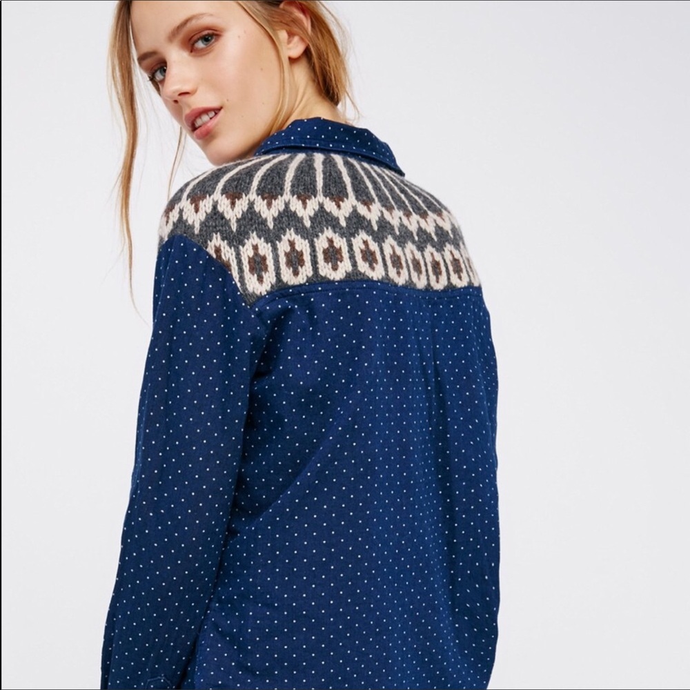 NWT free people "sage" button down w/sweatr detail